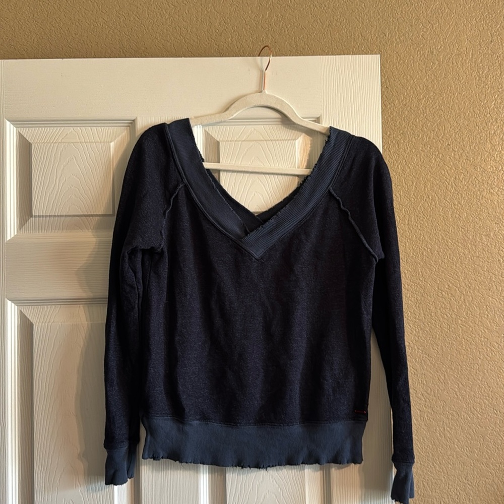 N:PHILANTHROPY // navy vneck plunge distressed mayer sweatshirt pullover